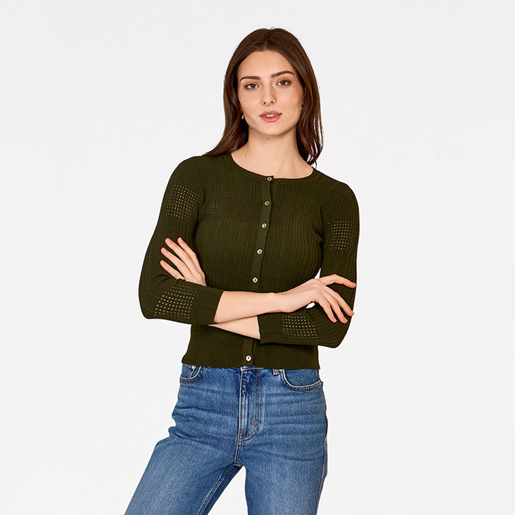 Pointelle Rib Cardigan in Olive – Autumn Cashmere Outlet