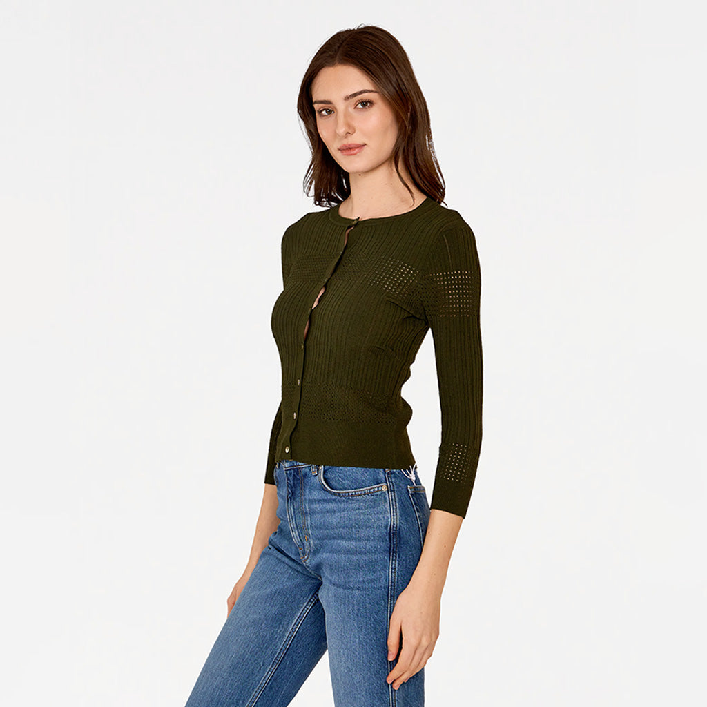 Pointelle Rib Cardigan in Olive – Autumn Cashmere Outlet