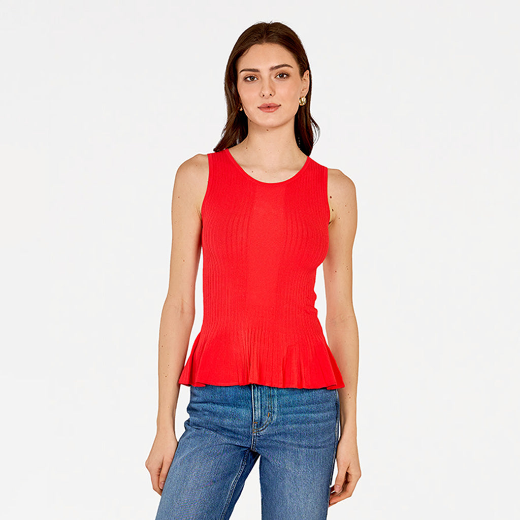 Rib Sleeveless Peplum in Red – Autumn Cashmere Outlet