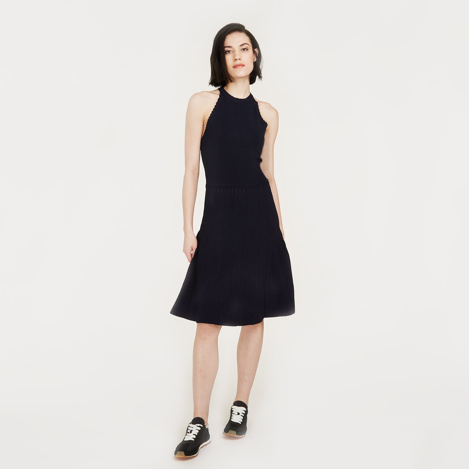 slim fit dress slacks Racerback Halter Dress w/ Scallop Edges in Navy – Autumn Cashmere Outlet